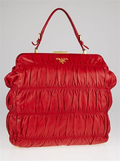 Prada Red Gaufre Nappa Leather Dressy Frame Top Bag